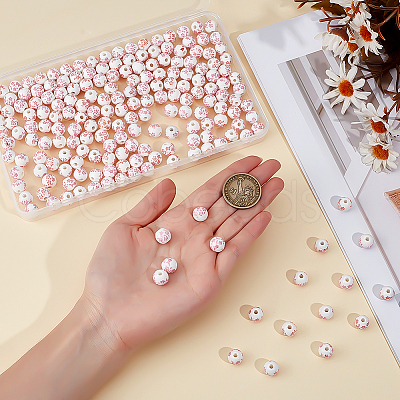 200Pcs Floral Printed Porcelain Beads PORC-ME0001-09-1