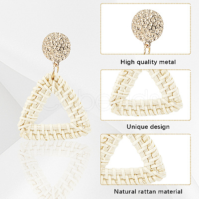 4 Pairs 4 Styles Rattan Dangle Stud Earrings EJEW-SP0001-16A-1