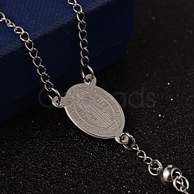 Non-Tarnish Crucifix Cross Stainless Steel Rosary Bead Necklaces NJEW-O096-27-1