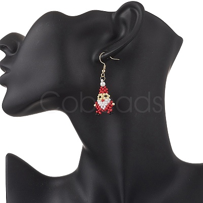 Christmas Santa Claus 304 Stainless Steel Glass Dangle Earrings EJEW-MZ00610-1