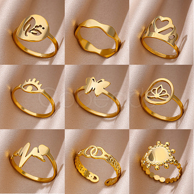 Personality Special-Interest 304 Stainless Steel Finger Rings for Women FS-WG32BFC-02-1