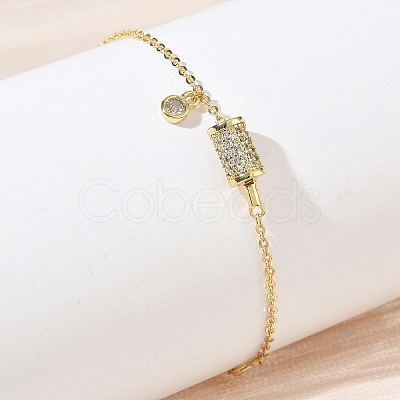 Brass Micro Pave Clear Cubic Zirconia Column Charm Bracelets KK-CBA6980-26G-1