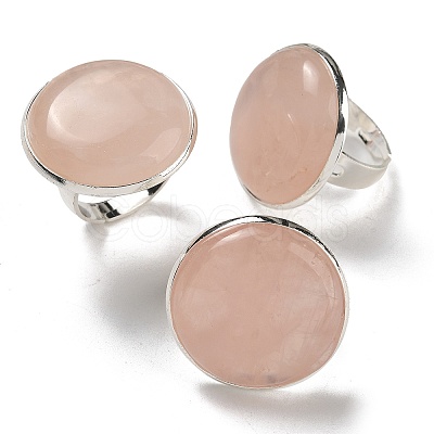 Natural Rose Quartz Round Adjustable Rings RJEW-K371-09S-31-1
