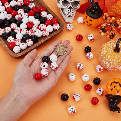Halloween Theme Printed Natural Wooden Beads WOOD-ME0001-07-1