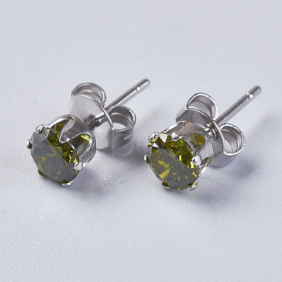 Cubic Zirconia Stud Earrings EJEW-I209-09-5mm-1