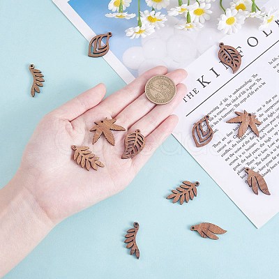 16Pcs 8 Style Autumn Theme Natural Walnut Wood Pendants WOOD-SZ0001-29-1