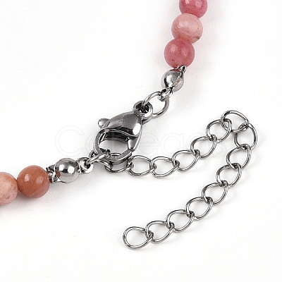 Natural Rhodonite 4.5mm Round Beaded Flower Pendant Necklaces NJEW-T016-04L-1