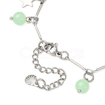 Stainless Steel and Natural & Dyed Malaysia Jade Charm Bracelets BJEW-JB12418-03-1