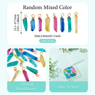 20Pcs Copper Wire Wrapped Natural Dyed Quartz Pendants PALLOY-TAC0247-1