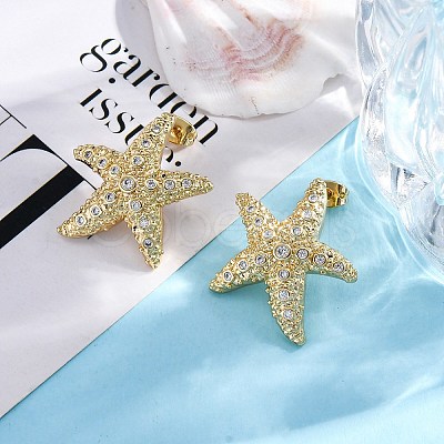 Rack Plating Brass Micro Pave Clear Cubic Zirconia Stud Earrings for Women EJEW-C125-27C-G-1