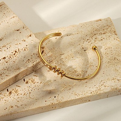 304 Stainless Steel Cuff Bangles for Women BJEW-C129-06G-1