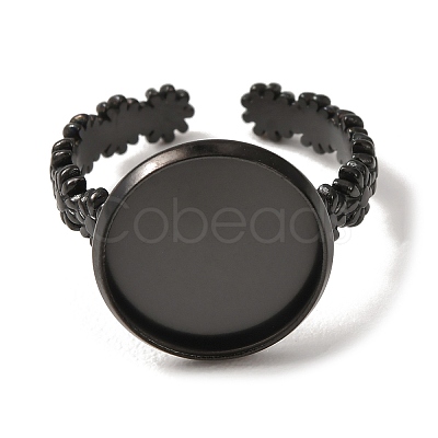 Flower 304 Stainless Steel Cuff Ring Components STAS-P454-05C-B-1