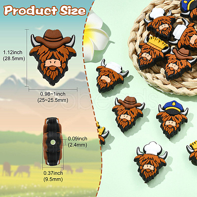 14Pcs 7 Styles Cattle Food Grade Silicone Focal Beads SIL-CJ0003-11-1