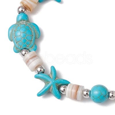 2Pcs Starfish & Turtle Natural Freshwater Shell Beads Stretch Bracelets for Women BJEW-JB11922-1
