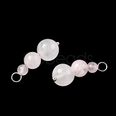 Natural Rose Quartz Round Beaded Pendants PALLOY-JF02867-04-1