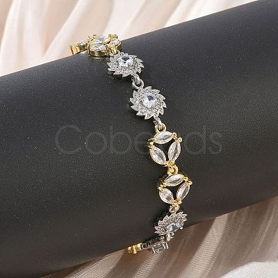 Brass Micro Pave Clear Cubic Zirconia Link Chain Bracelets for Women BJEW-C156-06B-PG-1