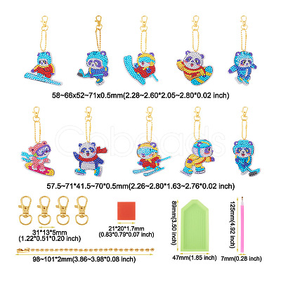 2 Sets 2 Style DIY Diamond Painting Sporting Panda Keychain Kits DIY-TA0003-80-1