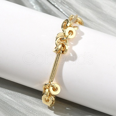Brass Disc & Stick Beads Link Chain Bracelets for Women BJEW-G781-01G-1