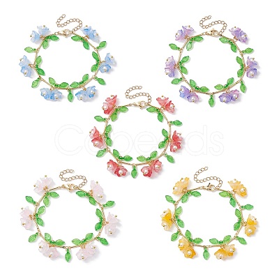 Flower Glass & Acrylic Charm Bracelets BJEW-JB10443-1
