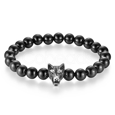 Natural Black Agate Round Beads Stretch Bracelets LS-GX4773-1-1