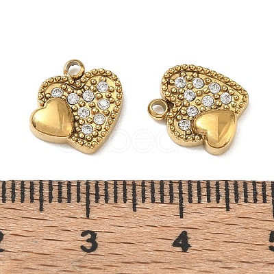 304 Stainless Steel Micro Pave Clear Cubic Zirconia Charms CU-CBAF0F8-03A-G-1
