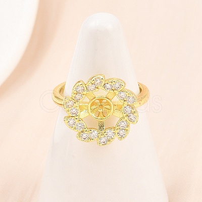 Adjustable Brass Micro Pave Cubic Zirconia Cuff Ring Settings for Half Drilled Beads RJEW-Z113-23G-1
