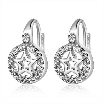 Brass Micro Pave Cubic Zirconia Pentacle Leverback Earrings EJEW-S205-JN467-1-1