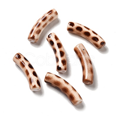 Spray Painted Leopard Print Opaque Acrylic Beads X-OACR-L013-036-1