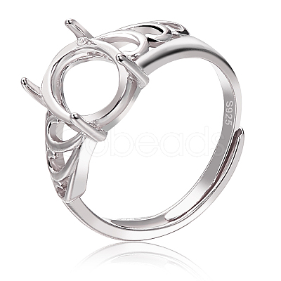 1Pc Rhodium Plated 925 Sterling Silver Adjustable Ring Findings STER-BBC0006-03-1