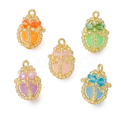 Luminous Handmade Glass Seed Beaded Teardrop Pendants PALLOY-MZ00962-1