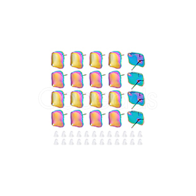 Rainbow Color 304 Stainless Steel Stud Earring Findings with Hole STAS-UN0036-11-1