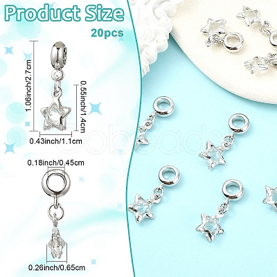 10Pcs Alloy Crystal Rhinestone Star European Dangle Charms MPDL-YW0001-06-1