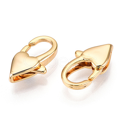 Brass Heart Lobster Claw Clasps X-KK-N254-14G-1