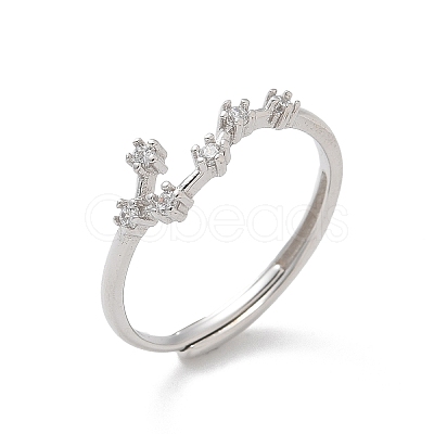 Constellations Rhodium Plated 925 Sterling Silver Micro Pave Clear Cubic Zirconia Adjustable Rings for Women RJEW-P130-01P-B-1