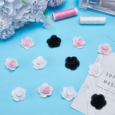 30Pcs 3 Styles 3D Rose Flower Polyester Computerized Embroidered Ornament Accessories FIND-GF0006-03B-1