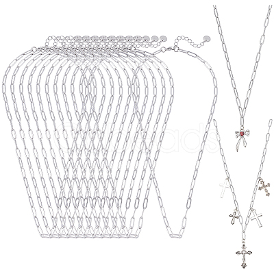 12Pcs 4MM 304 Stainless Steel Paperclip Chain Necklaces NJEW-NB0001-38A-1
