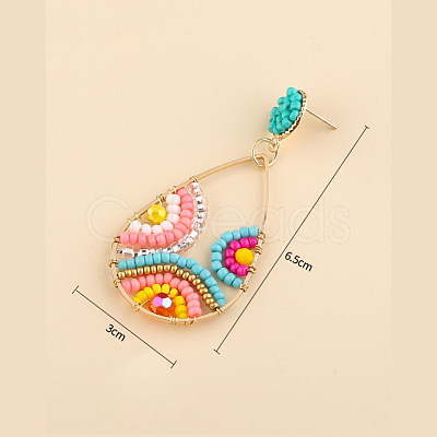 Bohemian Style Alloy Glass Seed Beaded Dangle Stud Earrings FS-WG9BF4A-01-1