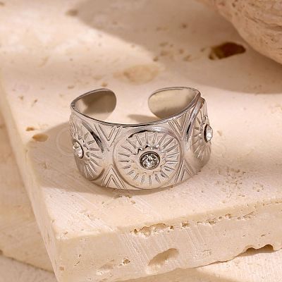 304 Stainless Steel Rhinestone Open Cuff Rings WG2F424-02-1