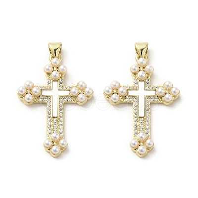 Brass Pave Shell Pendants X-KK-I708-17B-G-1