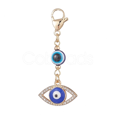 Evil Eye Alloy Enamel with Rhinestone Pendant Decoration HJEW-JM01040-02-1