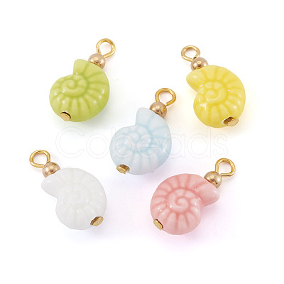 5Pcs Glazed Nautilus Seashell Shape Porcelain Pendants PALLOY-TAC0222-1
