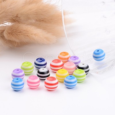 Round Resin Stripe Beads X-RB061-1