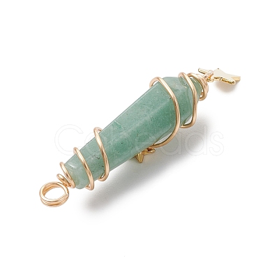 3Pcs 3 Styles Natural Green Aventurine Pointed Copper Wire Wrapped Faceted Bullet Big Pendants PALLOY-JF03572-02-1