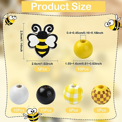 Bees Themed Printed Wood Beads Sets WOOD-YW0001-21-1