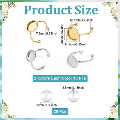 20Pcs 304 Stainless Steel Open Cuff Ring Findings STAS-ME0002-79-1