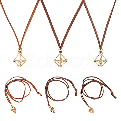 3Pcs Faux Suede Macrame Pouch Pendant Necklaces NJEW-TAC0051-01-1