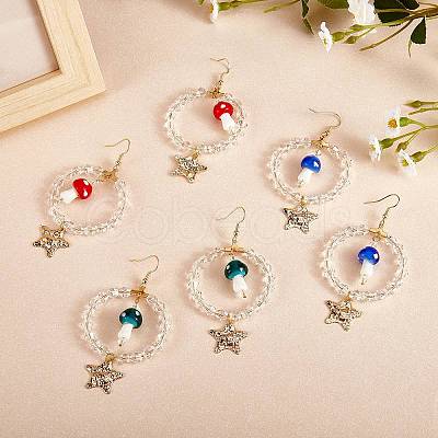 Glass Beaded Big Circle Dangle Earrings EJEW-SW00015-03-1