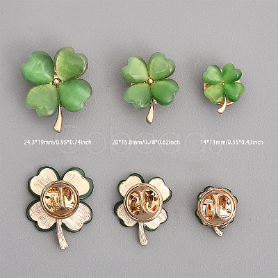 12Pcs 3 Size Green Resin Clover Lapel Pin Brooch JEWB-CA0001-39-1