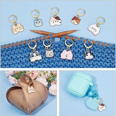 Alloy Enamel Cat Charm Locking Stitch Markers HJEW-AB00539-1