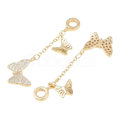 Brass Micro Pave Clear Cubic Zirconia Double Butterfly European Dangle Charms KK-H257-04G-1